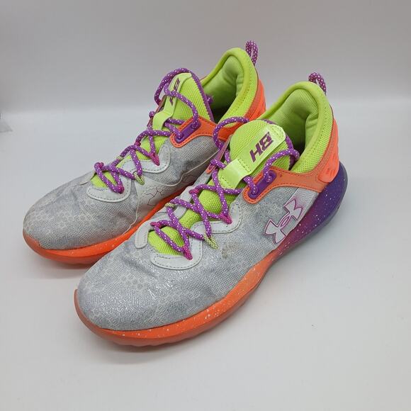 Under Armour Men's Harper 8 Turf Pe Magenta Baseball Shoes Gray Orange Size 10 - Picture 1 of 13